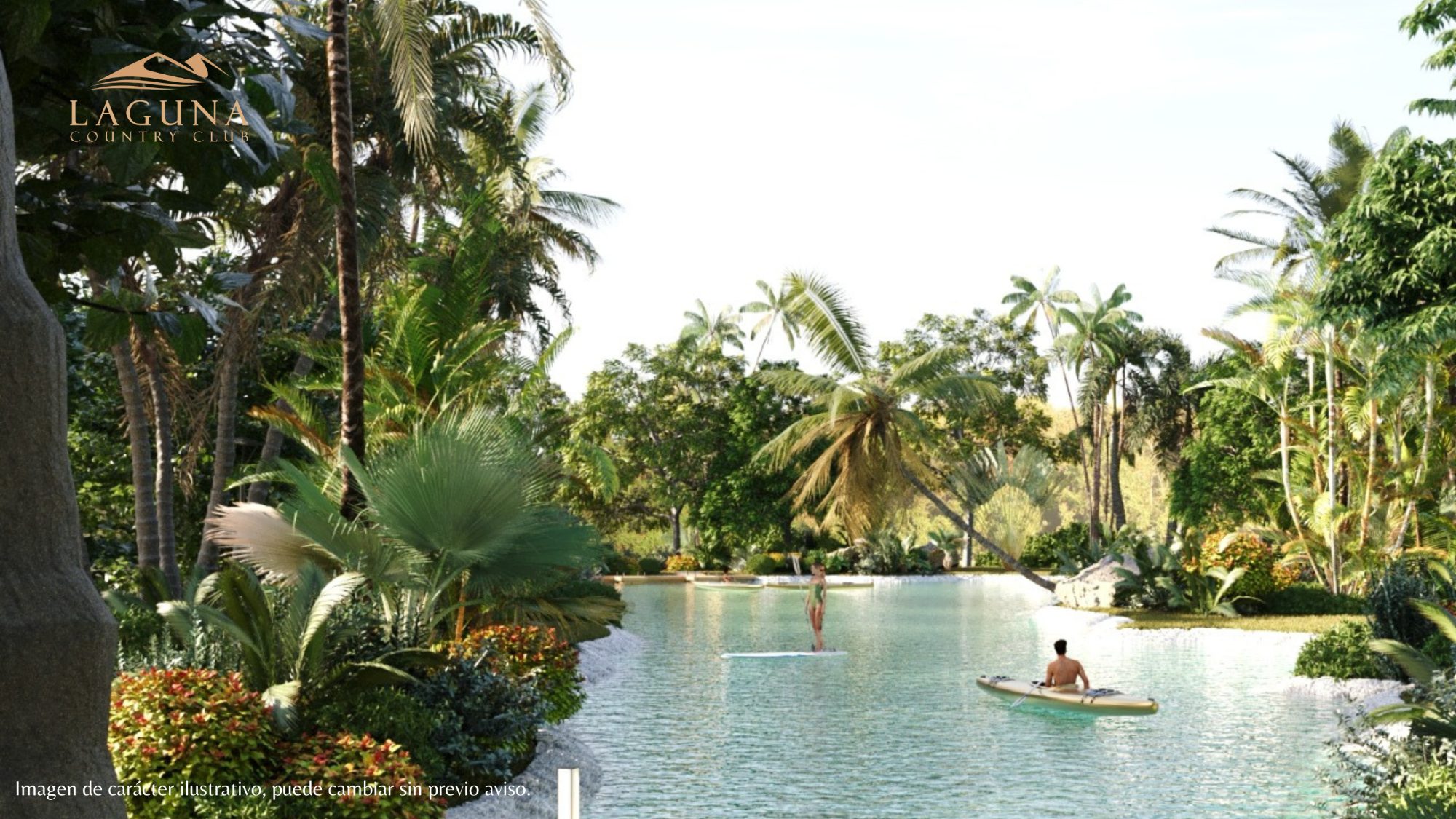 Laguna navegable entre jardines tropicales